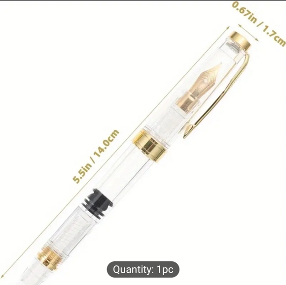 Piston Fountain Pen,Golden Trim 0.38mm Nib Pen - Picture 5 of 6